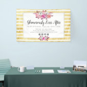 Pink Floral & Gold Glam Waterverf Moderne Stripe Spandoek (Beurs)