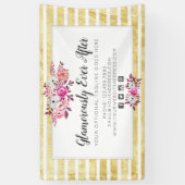 Pink Floral & Gold Glam Waterverf Moderne Stripe Spandoek (Verticaal)