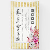 Pink Floral & Gold Glam Waterverf Moderne Stripe Spandoek (Verticaal)