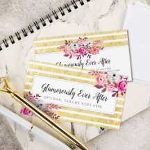 Pink Floral & Gold Glam Waterverf Moderne Stripe