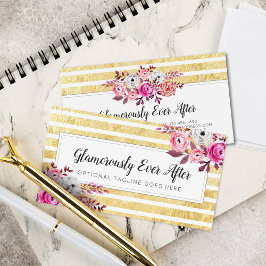 Pink Floral & Gold Glam Waterverf Moderne Stripe Visitekaartje