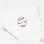 Pink Floral Gold Glam Waterverf Stripe Dank u Ronde Sticker (Envelop)