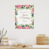 Pink Floral Gold Glitter 75th Birthday Welcome Poster (Keuken)