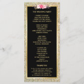 Pink Floral Gold Glitter mousserend Weddenprogramm Programmakaart (Achterkant)