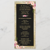 Pink Floral Gold Glitter mousserend Weddenprogramm Programmakaart (Voorkant)