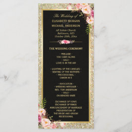 Pink Floral Gold Glitter mousserend Weddenprogramm Programmakaart