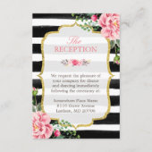 Pink Floral Gold Glitter Stripes Weddenschap Informatiekaartje (Voorkant)