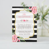 Pink Floral Gold Glitter Stripes Weddenschap Informatiekaartje (Staand voorkant)