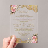 Pink Floral Gold Lace Muslim Wedding Acryl Uitnodigingen (Insitu (Draagbaar))