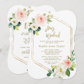 Pink Floral Gold Lijst Hens Bachelorette Weekend Kaart (Voorkant / Achterkant)
