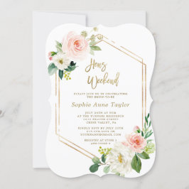 Pink Floral Gold Lijst Hens Bachelorette Weekend Kaart