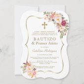 Pink Floral Gold Spain Girl 1st Birthday Baptisme Kaart (Voorkant)