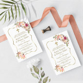 Pink Floral Gold Spain Girl 1st Birthday Baptisme Kaart