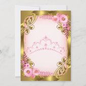 Pink Floral Gold Tiara Birthday Party Kaart (Achterkant)