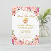 Pink Floral Gold Vrijgezellenfeest Tea Party Kaart (Staand voorkant)