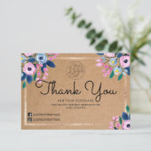 Pink Floral Gold Waterverf klant dank u Bedankkaart (Staand voorkant)