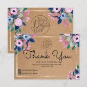 Pink Floral Gold Waterverf klant dank u Bedankkaart (Voorkant / Achterkant)