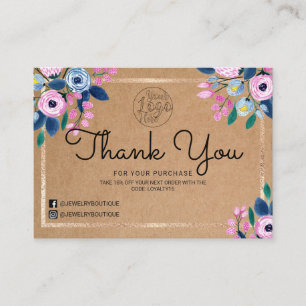 Pink Floral Gold Waterverf klant dank u Visitekaartje