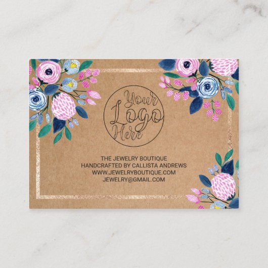 Pink Floral Gold Waterverf klant dank u Visitekaartje (Achterkant)