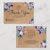 Pink Floral Gold Waterverf klant dank u Visitekaartje (Voorkant / Achterkant)