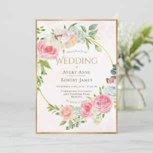 Pink Floral Gold Waterverf Wedding Kaart