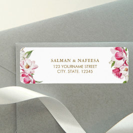 Pink Floral Gold Wedding Etiket