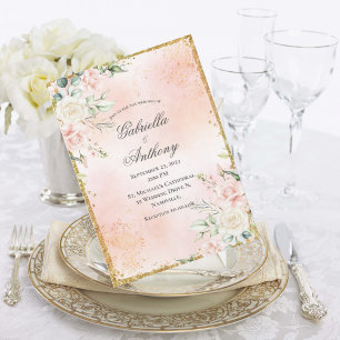Pink Floral Gold Wedding Kaart