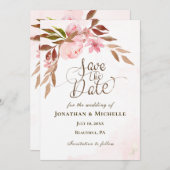 Pink Floral Golden Greenery Inspirerend Wedding Save The Date (Voorkant / Achterkant)