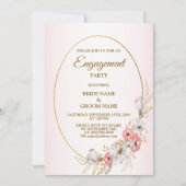 Pink Floral Golden Peach Modern Engagement Party Kaart (Voorkant)