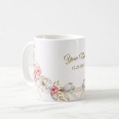 Pink Floral Golden Peach Modern Wedding Gift Koffiemok (Voorkant links)
