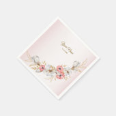 Pink Floral Golden Peach Modern Wedding Party Servet (Hoek)