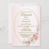 Pink Floral Golden Peach Wedding Rehearsal Dinner Kaart (Voorkant)