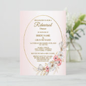 Pink Floral Golden Peach Wedding Rehearsal Dinner Kaart (Staand voorkant)