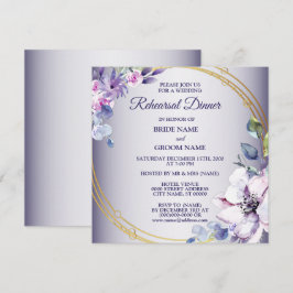Pink Floral Golden Purple Wedding Rehearsal Dinner Kaart