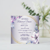 Pink Floral Golden Purple Wedding Rehearsal Dinner Kaart (Staand voorkant)