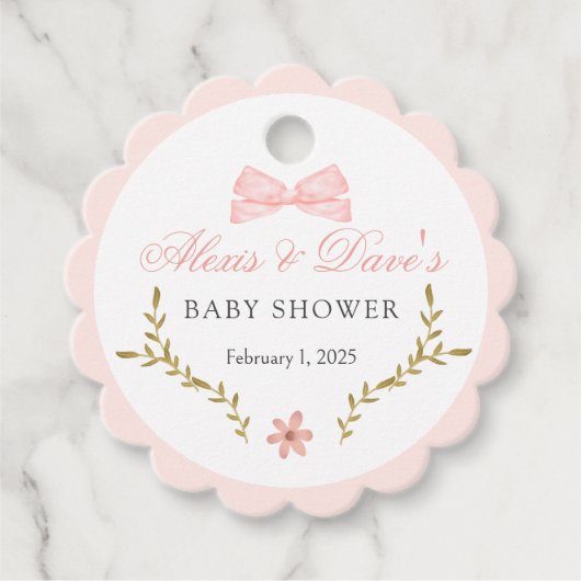 Pink Floral Goose Baby shower Bedankjes Labels (Voorkant)