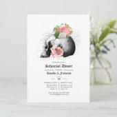 Pink Floral gothic Skulls Rehearings Dinner Kaart (Staand voorkant)