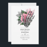 Pink Floral Gothic Wedding Invitation Kaart<br><div class="desc">Fysische  florale gothische skeleton hand bruiloft uitnodiging in roze accenten die aanpasbaar zijn aan de specificaties van uw evenement. Ideaal voor een bepaald thema of een tuinbruiloft.</div>
