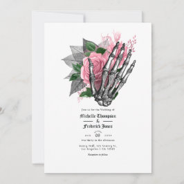 Pink Floral Gothic Wedding Invitation Kaart