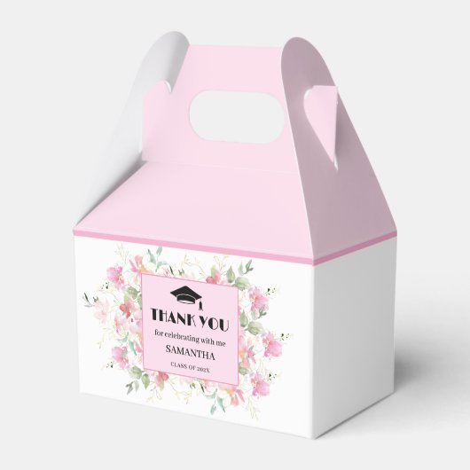 Pink Floral Graduation Bedankdoosjes (Voorkant Zijde)
