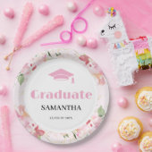 Pink Floral Graduation Papieren Bordje (Feest)