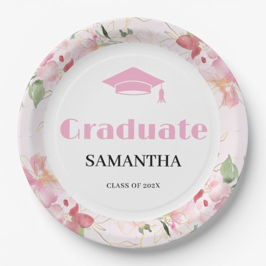 Pink Floral Graduation Papieren Bordje (Voorkant)