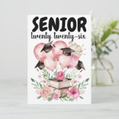 Pink Floral Graduation Party Invitation Kaart (Staand voorkant)