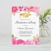 Pink Floral Graduation Party Kaart (Staand voorkant)