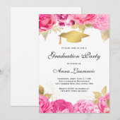 Pink Floral Graduation Party Kaart (Voorkant / Achterkant)