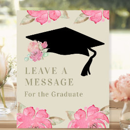 Pink Floral Graduation Party Laat een bericht acht Reclamebord Met Voetstuk