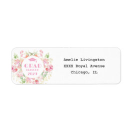 Pink Floral Graduation Return Address Label