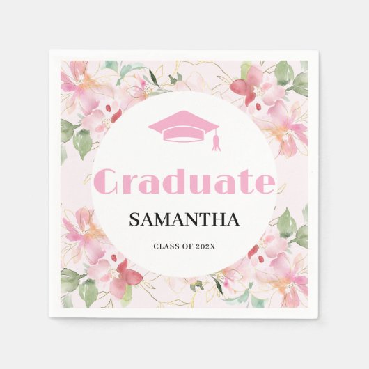 Pink Floral Graduation Servet (Voorkant)