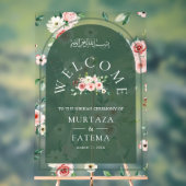 Pink Floral Green Arch Muslim Wedding Welcome Acryl Bord (Neutraal)