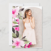 Pink floral green chic gold script graduation kaart (Achterkant)